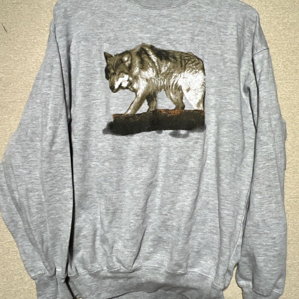 OVB Old Varsity Brand Sweatshirt Mens Large Vintage Wolf Nature Gray Pullover
